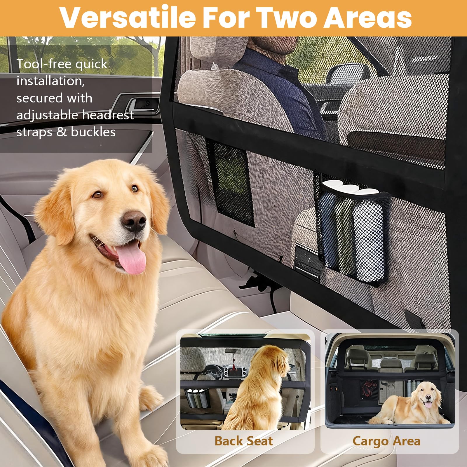 Barriera Per Cani Da Auto, Rete Antigraffio Per Cani Divisorio Per Sedile Posteriore Auto Con Finestra Di Visualizzazione Rimovibile Per Auto Suv Camion Berline E Sedile Posteriore 142x127x81 Cm