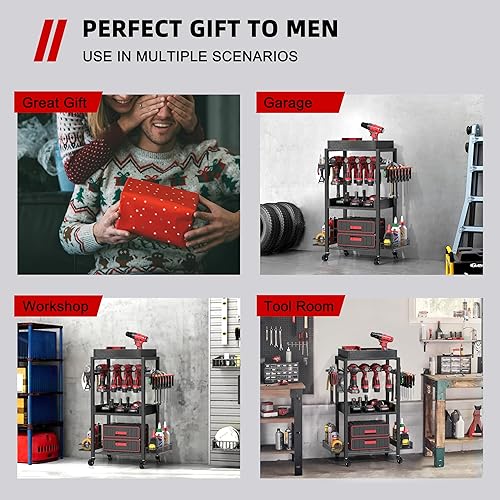 Miniatura 4 de Organizador de herramientas eléctricas, organizador de almacenamiento de garaje, estante de herramientas, estante de taladro, carrito rodante, caja