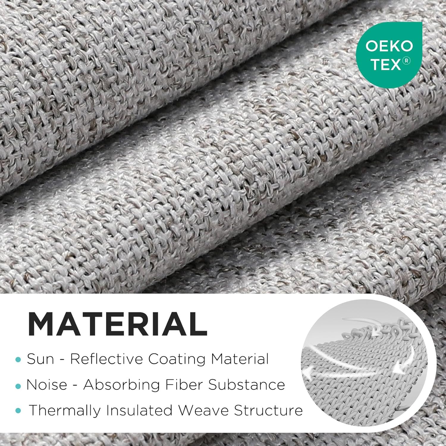 Joydeco Cordless Roman Shades, Linen Fabric Window Blinds, Thermal Insulated Blackout Blinds, Room Darkening Shades for Indoor Windows, Easy to Install, 34" W×75" H, Greyish White