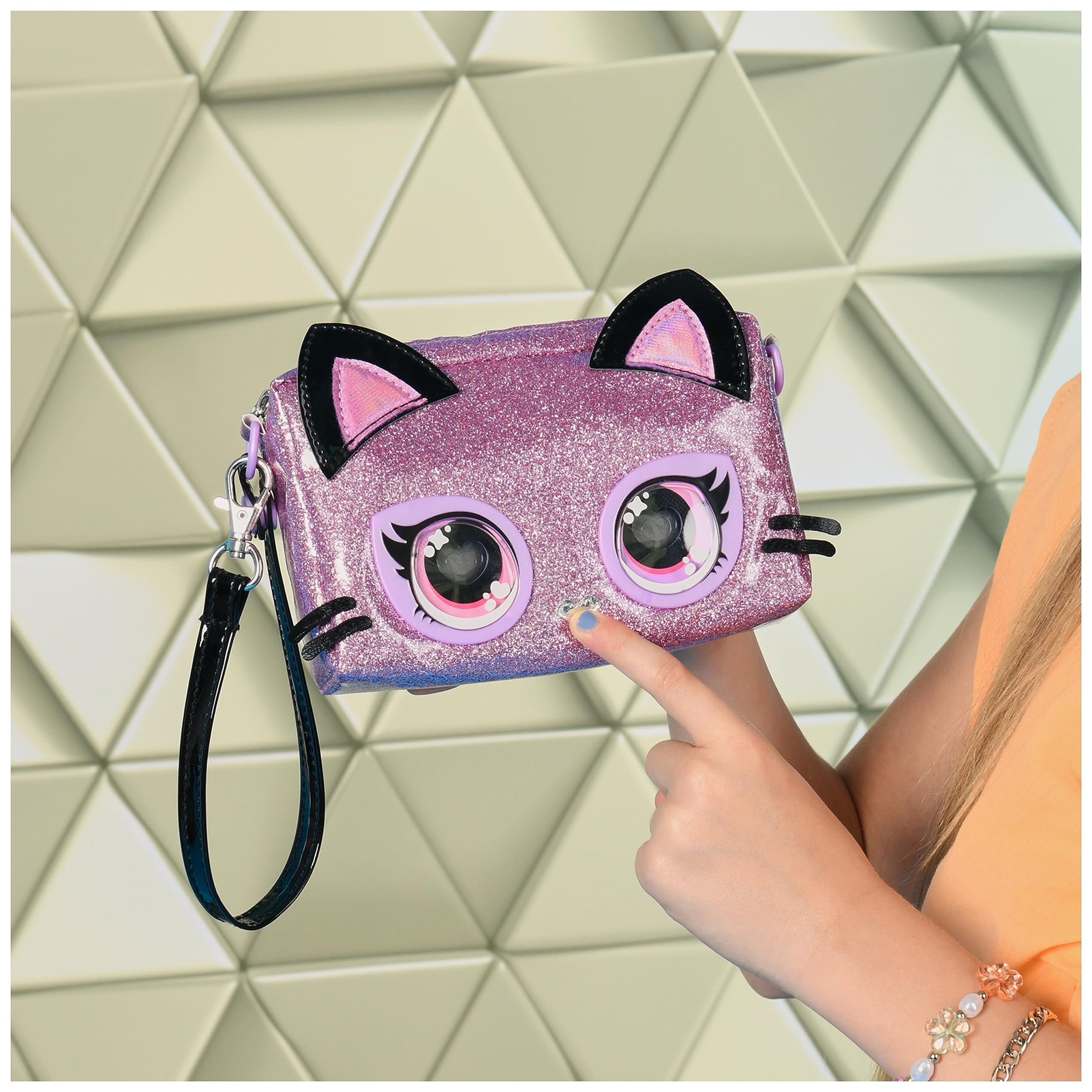 PURSE PETS - SAC POCHETTE CHATON - Sac pour Enfant Chat Format Sac À Main - Animal Animé Chaton Aux Yeux Qui Changent De Couleurs - À L'Epaule Ou Au Poignet - Effets Lumineux - Jouet Enfant 4 Ans Et +