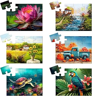 6 Pack Large Piece Jigsaw Puzzles Dementia Alzheimer's Products for Seniors Wooden Dementia Activities and Dementia Games 16 Piece Easy Puzzles Gifts Toys for Adults Elderly (Scape)