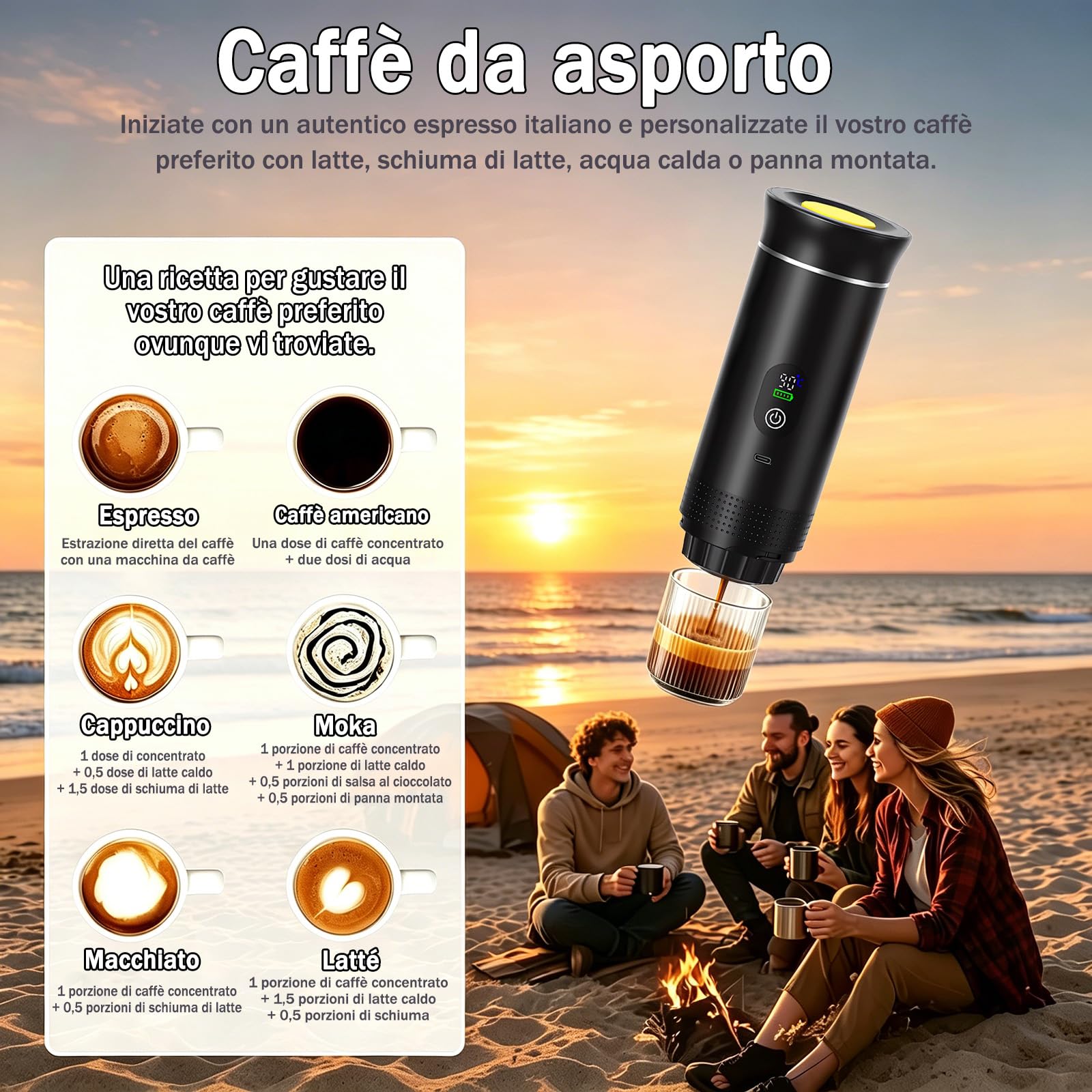 Portable Coffee Maker 3 in 1 Espresso Machine USB-C Mini Electric Hot Water Coffee Maker Compatible with Ness-Preso, Dolce-Gusto and Ground Coffee Capsules