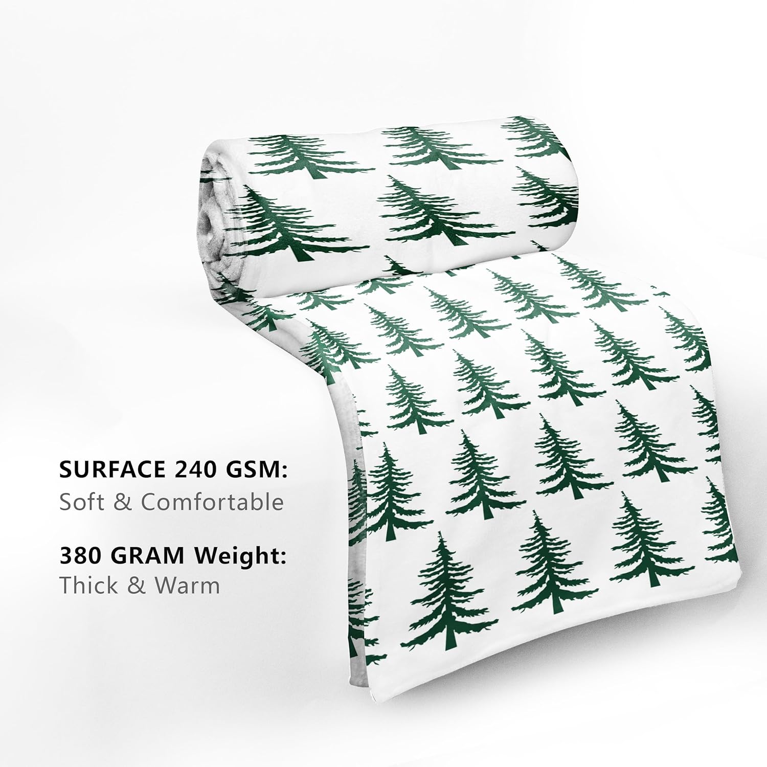 Forest Green and White Christmas Blanket 60"x50" Xmas Tree Pattern Design Print Throw Blanket Lightweight Warm Soft Blanket Farmhouse Winter Holiday Decor for Home Living Room Sofa Couch Bed - Image 4