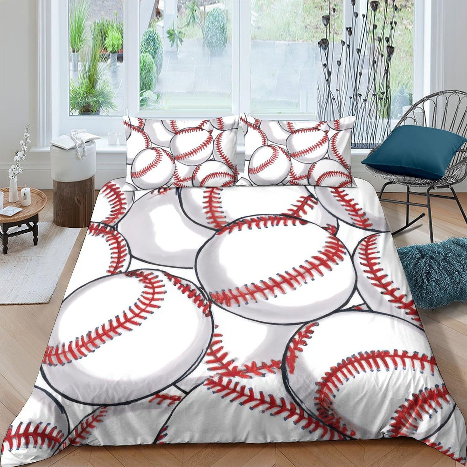 Ctjqhvkz Style-7 3D Printed Baseball Pattern Fitted Sheet Microfiber Soft Red White Balls Mattress Cover For Bedroom Guest Room Dorm Decoration Single（135X200cm）