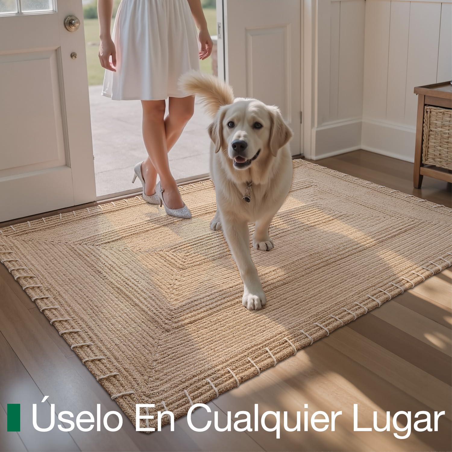 LUMI Felpudo de Yute Tejido a Mano para Entrada, Antideslizante y Duradero, para Suelos Duros, para Casa, Patio, 60x90 cm