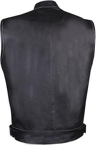 Miniatura 21 de SOA - Chaleco de motocicleta para hombre, piel de búfalo de alta calidad, armadura trasera, bolsillos interiores, chalecos de club de motociclista,