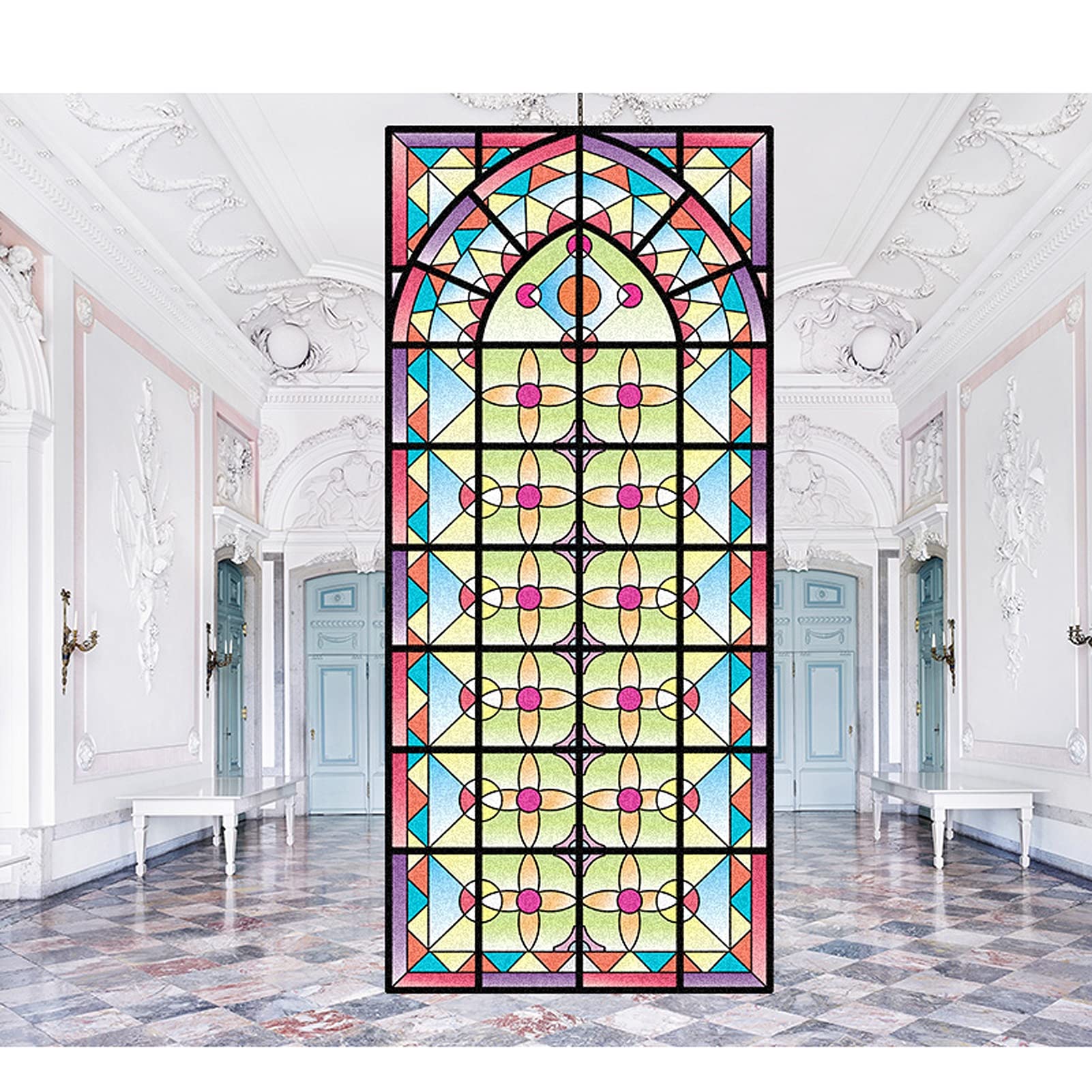 Church Stained Glass Window Film European Art Glass Film Stained Window Opaque Sticker Self Adhesive/Static Cling Decor Privacy,D,45x70cm(18"x28")