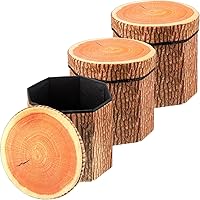 Vista 1 de Amylove Paquete de 3 taburetes de almacenamiento de tocones de árbol, taburete otomano de 12 x 12 pulgadas, bonita caja de juguetes plegable