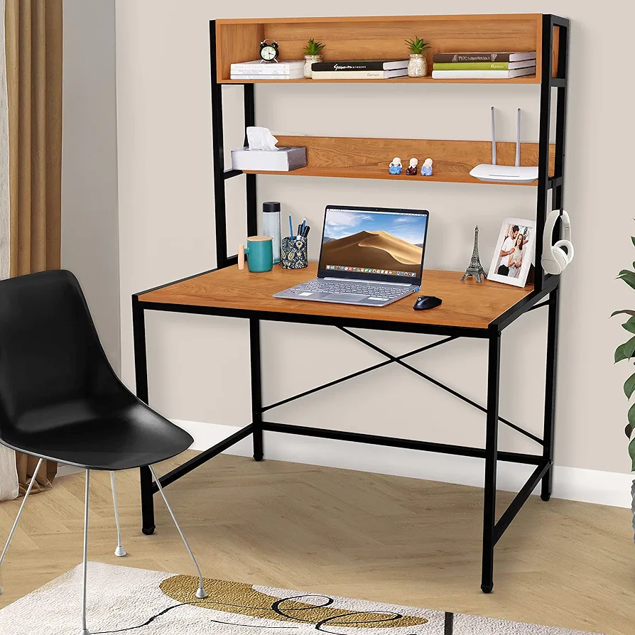 ABOUT SPACE 3 Tier Wooden Office Table with Storage Office Desk