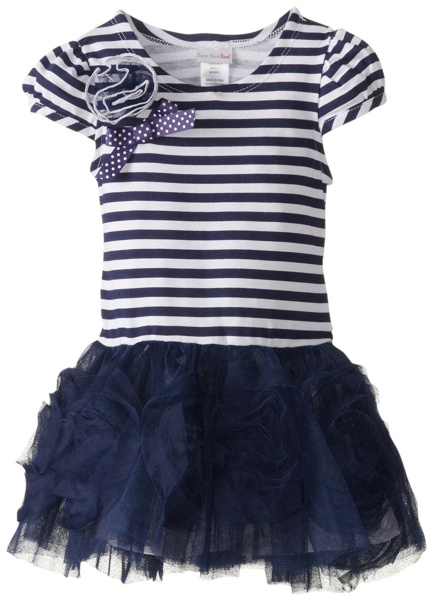Sweet Heart Rose Little Girls' Stripe Tulle Fashion Dress