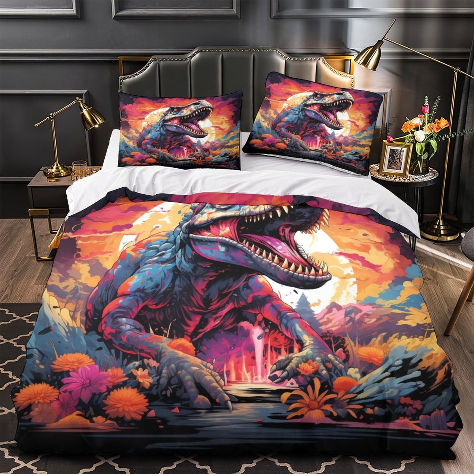 Parure de lit dinosaure 3D housse de couette microfibre hypoallergénique lit simple