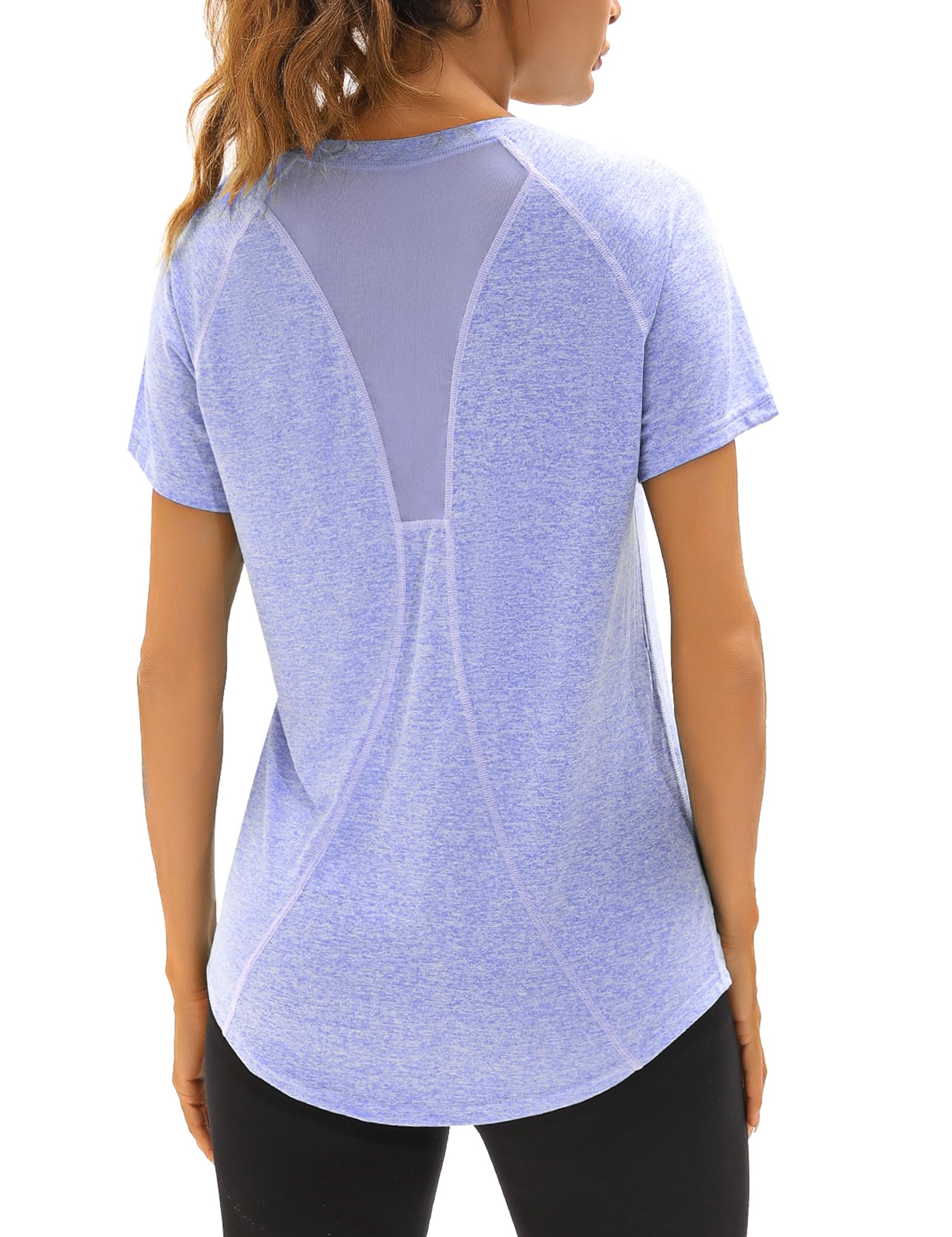 Wayleb UV Sportshirt Damen Kurzarm V-Ausschnitt Sommer Sport T-Shirts Leichtes Atmungsaktiv Back Mesh Laufshirt Fitness Gym Oberteile Frauen Longshirt Yoga Top S-XXL