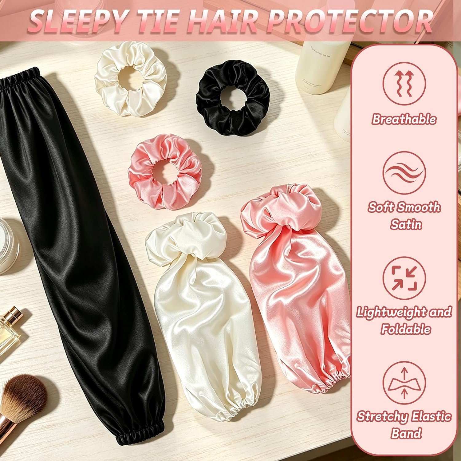 3 Set Satin Hair Sleeve Bun Cover,Hair Bonnet Wrap for Sleeping