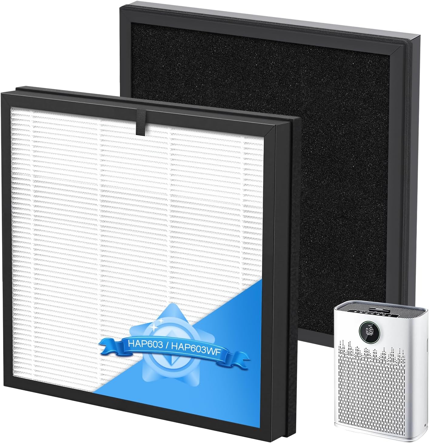 2 Pack HAP603 Replacement Filter Compatible with ECOSELF HAP603 / HAP603WF Air Purifier, 3-in-1 HAP603 Replacement Filterfor Home Large Room with Smart Mode, # RFHAP603 White