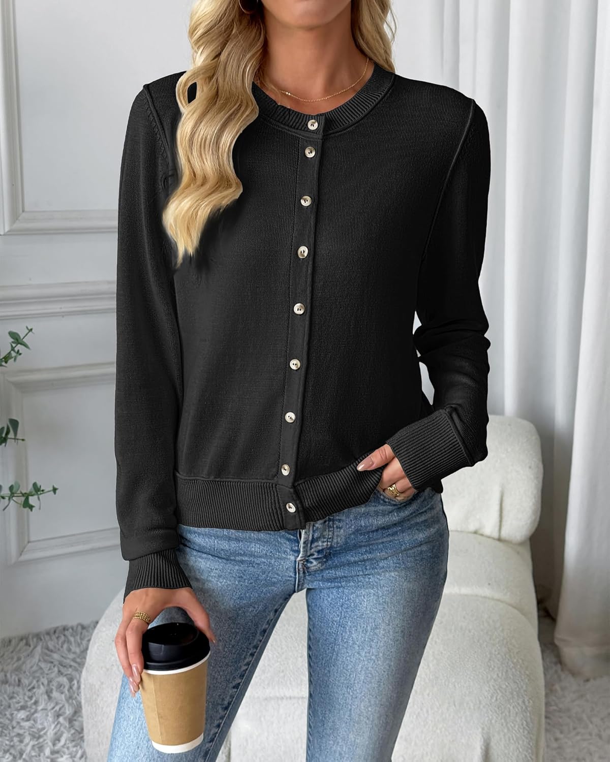 Bsubseach Striped Cropped Cardigan Sweater for Women Lightweight Jacket Trendy Fall Outfits Spring Clothes Sweatshirts - Image 2