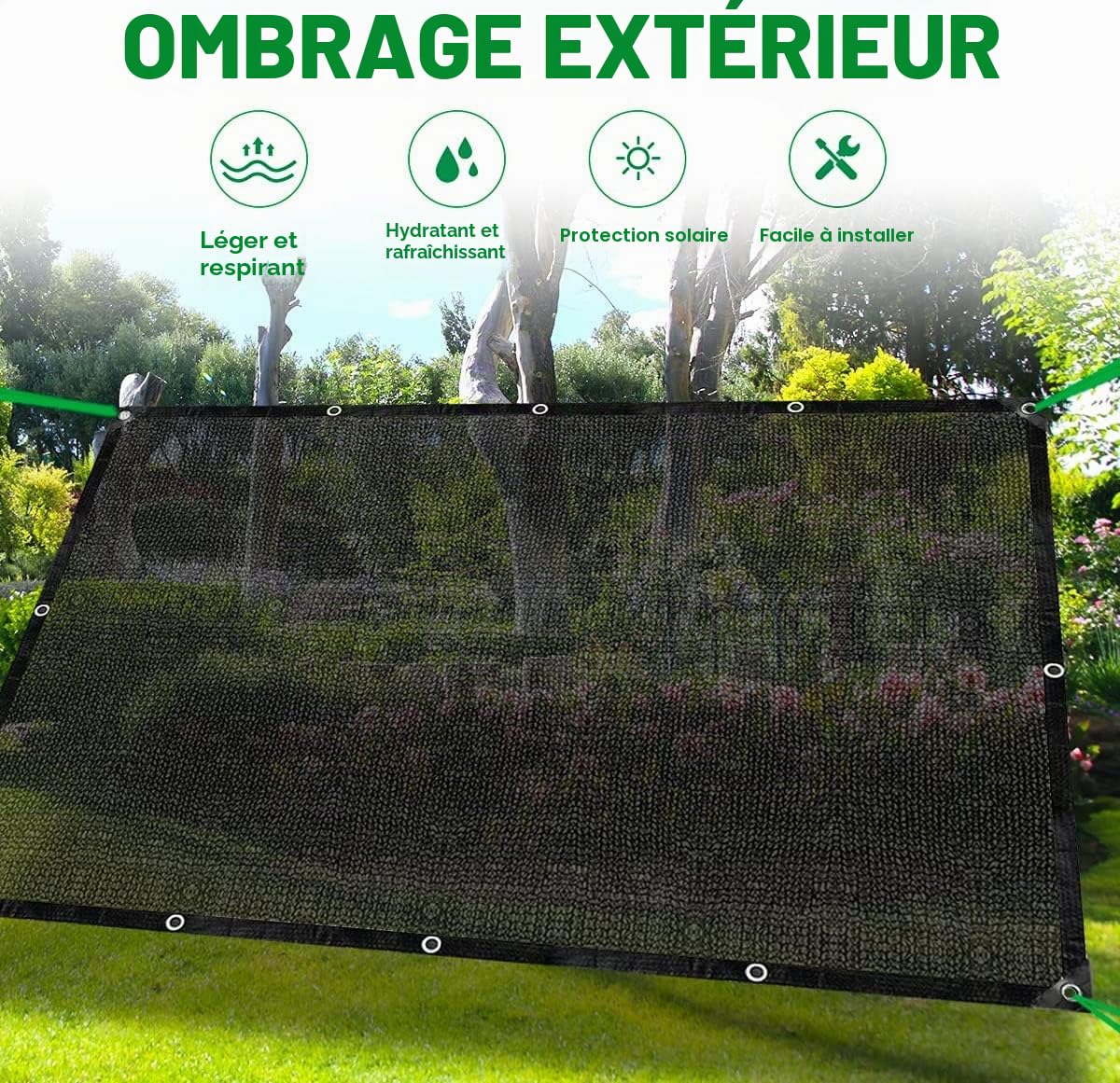 LATERN 40% Toile D'ombrage avec œillets, 2m x 10m Maille de Jardin Bâche D'ombrage Filet D'ombrage en Pehd Filet Résistant Aux UV pour Couverture de Serre Patio Plante Fleur Abri D'auto Poulailler