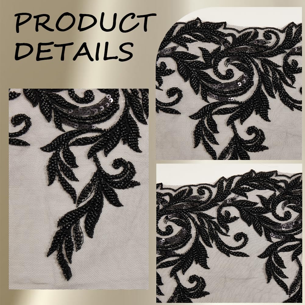 1 yard Tessuto di Pizzo con Ricamo Floreale Nero, Paillettes Lucide, Perline, Toppe di Paillettes, Da Cucire su Tulle, Rifiniture Vintage con Fiori per Cucire, Realizzare Abiti Da Sposa, Dec