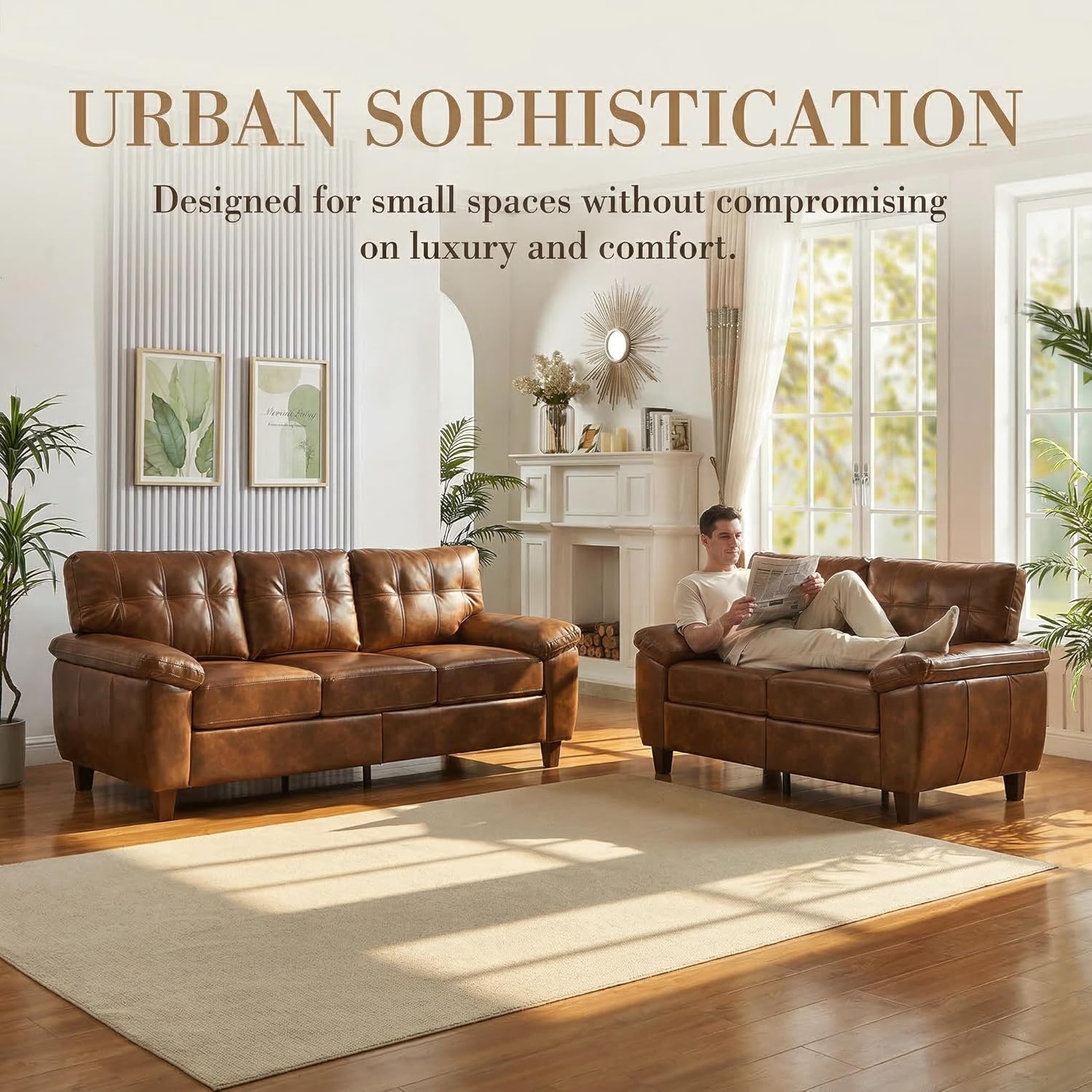 KEIKI 79"Modern PU Leather Living Room Sofa Couch with Storage, Three Seat with Wide Armrests and Tufted Back Cushion, Comfortable Spring Seat Support Couch for Living Room Apartment Lounge, Burgundy