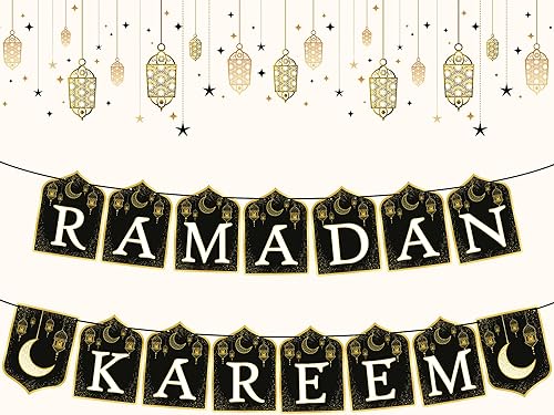 KatchOn, Ramadan Kareem Banner - 10 pies, negro y dorado, cartulina, rectangular
