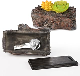 BarGifts Fake Rock Key Hider Safe for Outdoor Garden or Yard, Fake Tree Stump with Decorative Succulent Plants Hidden Safe - Looks Tree Stump - Hide A Key Outside in Rock