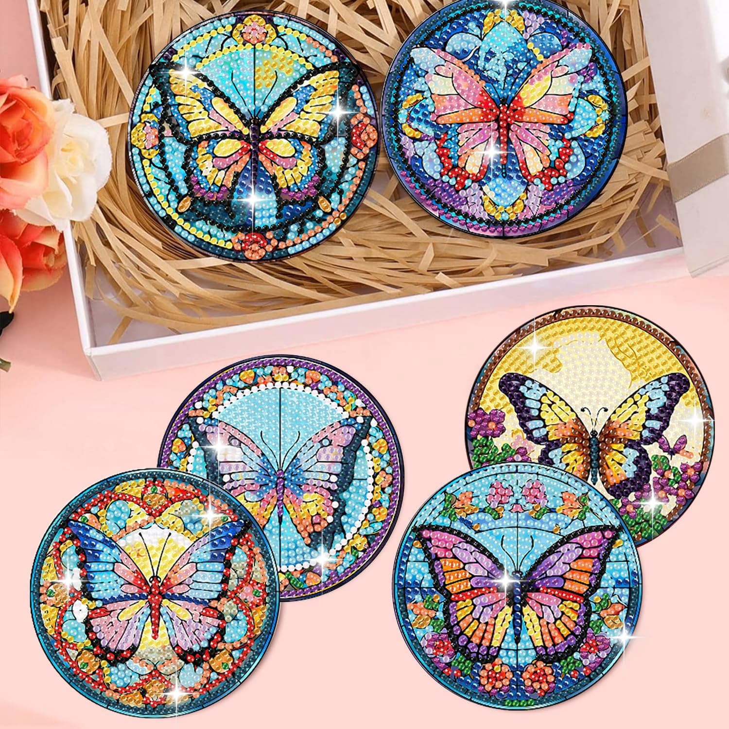 8 Pack Diamond Art Coasters,Butterfly Diamond Painting Coasters Kits thumbnail
