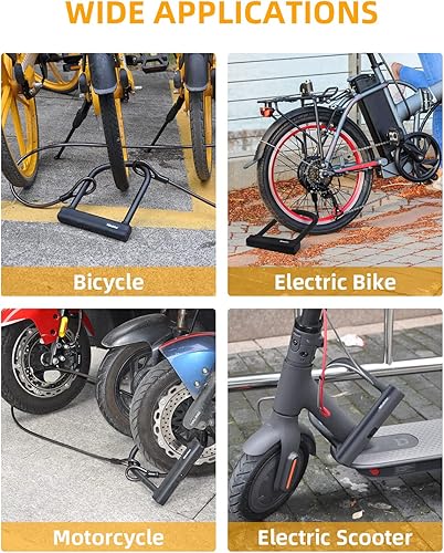 Miniatura 7 de NDakter Cerraduras de bicicleta antirrobo resistentes, cerradura en U para bicicleta eléctrica, grillete de 0.709 in, cable de seguridad de acero de