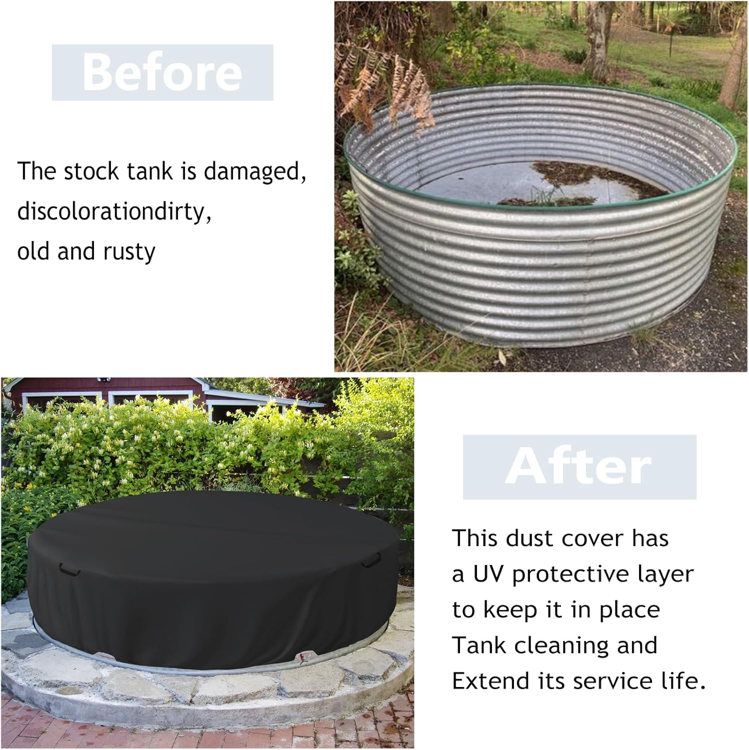 9 Ft Steel Round Stock Tank Pool Cover - Upgraded to Full Coverage, Wire Rope & Winch Design Increase Stability - Black