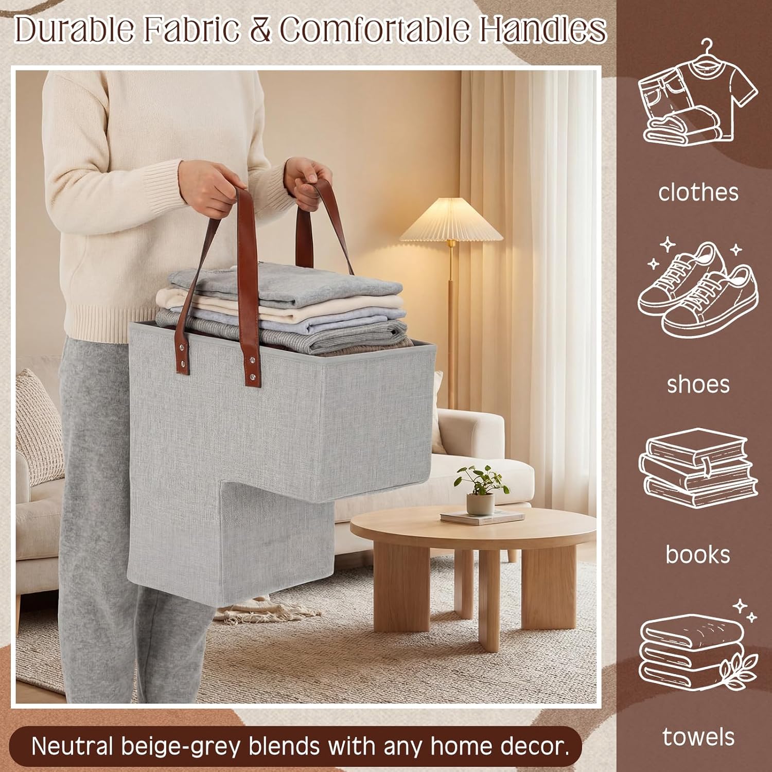 Gisafai 4 Pack Stair Baskets with Leather Handles, 16" L x 10" W x 16" H Foldable Staircase Basket for Carpeted & Wooden Stair, Stairstep Storage Organizer for Home Office Clothes Books Tools