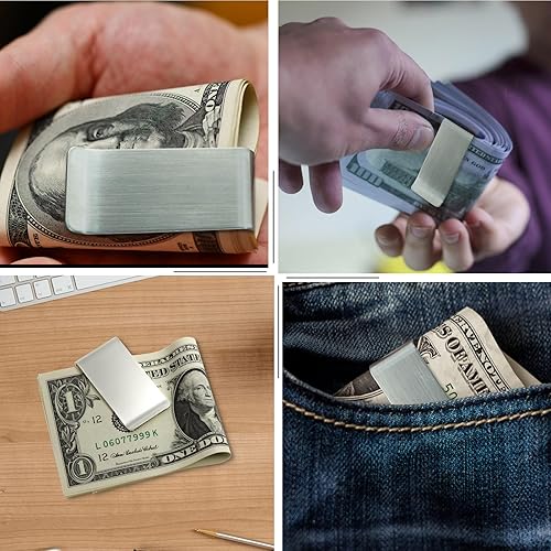 Miniatura 7 de 18 clips de acero inoxidable para dinero, clip de metal plateado para tarjetas de crédito en efectivo, clip para billetera, para mujeres y hombres