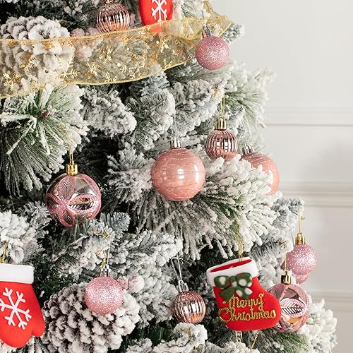 Miniatura 4 de FlameFlash Juego de 100 adornos de bolas de Navidad, adornos de Navidad de plástico rosa inastillables para árbol de Navidad, bolas surtidas,