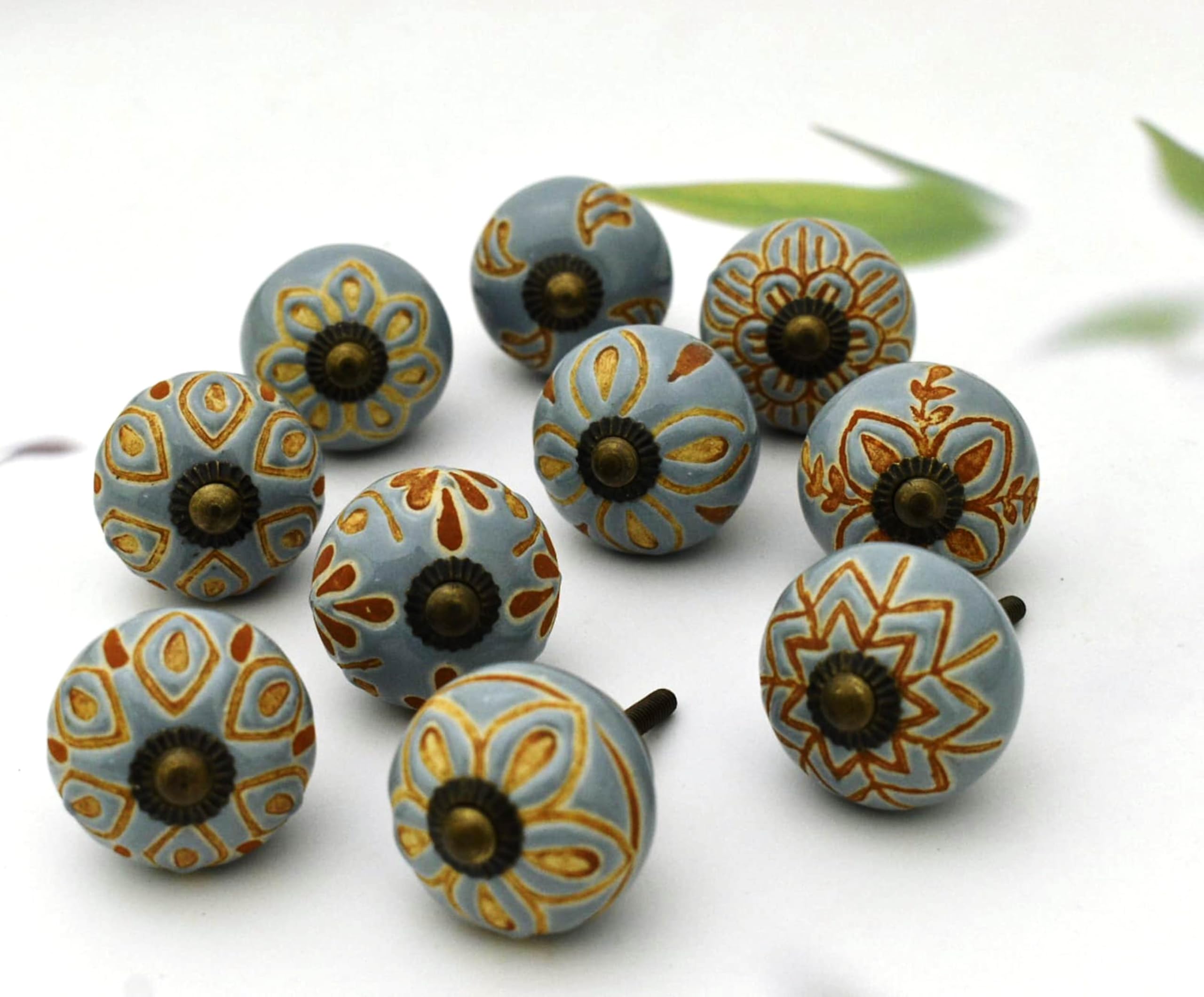 ARTISNO Set of 10 Ceramic Knobs Grey Color for Kitchen Cabinets Furniture Bathroom Cupboards Dresser Drawers Chest Pulls Handmade Pottery Decorative Colorful Handles Knobs