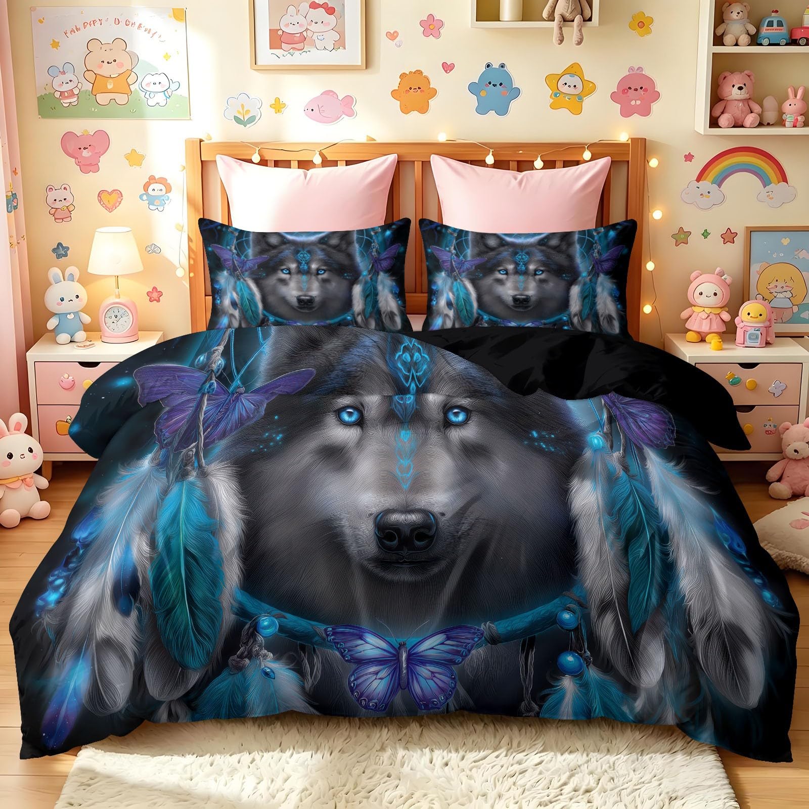 Generisch Biancheria da letto da 180 x 200 cm, motivo fantasia, con copripiumino e federa da 80 x 80 cm, con chiusura lampo, colore: nero