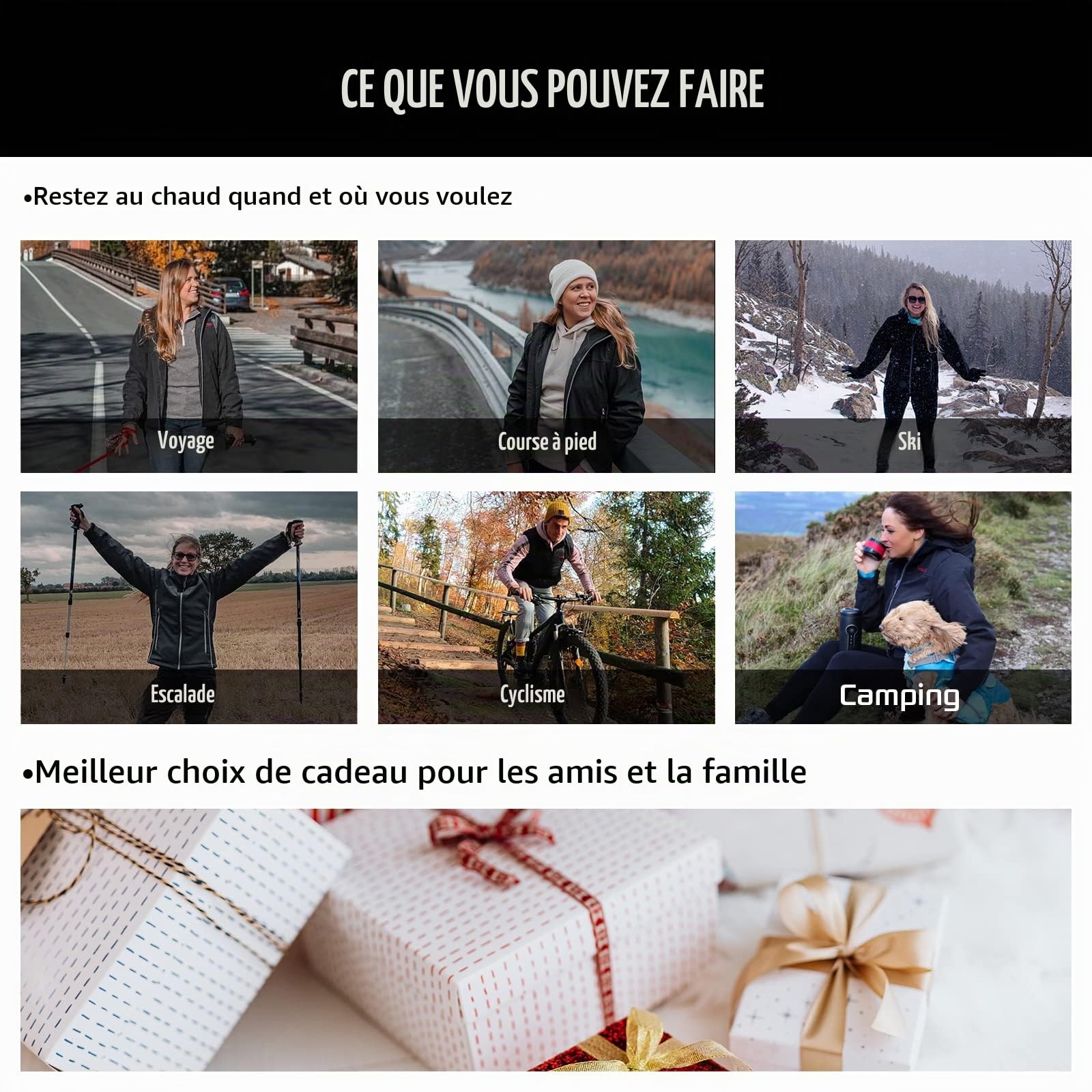 CONQUECO Femme Chauffante Veste Chaud Imperméable Résistant avec Batterie pour Usage Quotidien en Hiver (M, Noir)