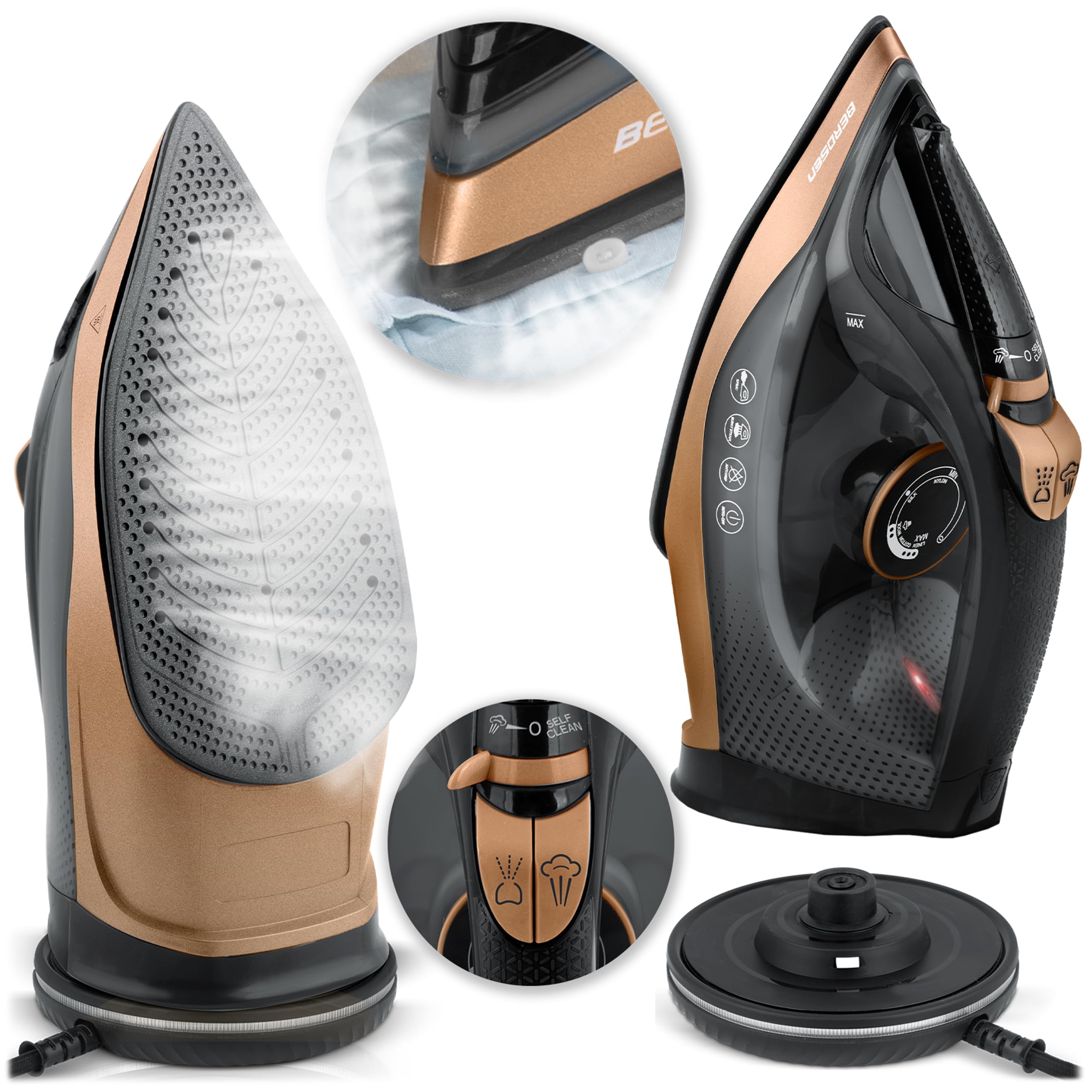 Berdsen Fer à Vapeur - 2600W avec Support de Charge 9in1 - Revêtement Céramique - Réservoir D'eau 320 ml - Socle De Recharge