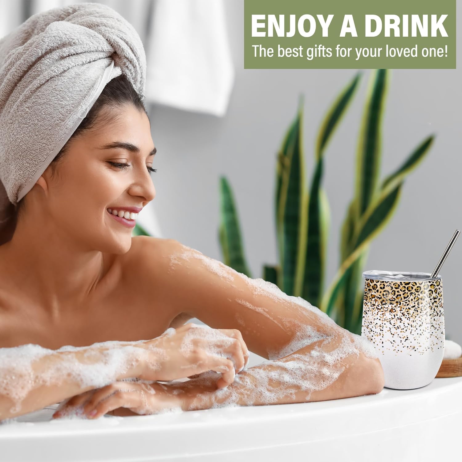 Leopard Print 12 oz Insulated Wine Tumbler with Lid,Personalized Pattern Stainless Steel Outdoor Wine Glass,Unique Birthday Christmas Gifts for Her Women Best Friends (Pack of 1) - Image 5