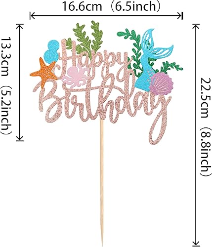 Miniatura 2 de 1 pieza de decoración de pastel de sirena con purpurina bajo el mar, cola de sirena para pasteles, algas, concha, pulpo, estrella de mar, decoración