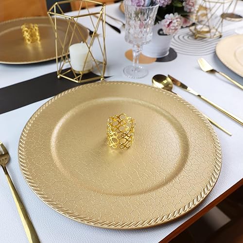 Miniatura 4 de Omuriko Gold Chargers - Juego de 6 platos decorativos de plástico con acabado agrietado para cena, mesa, vacaciones, Acción de Gracias, Navidad