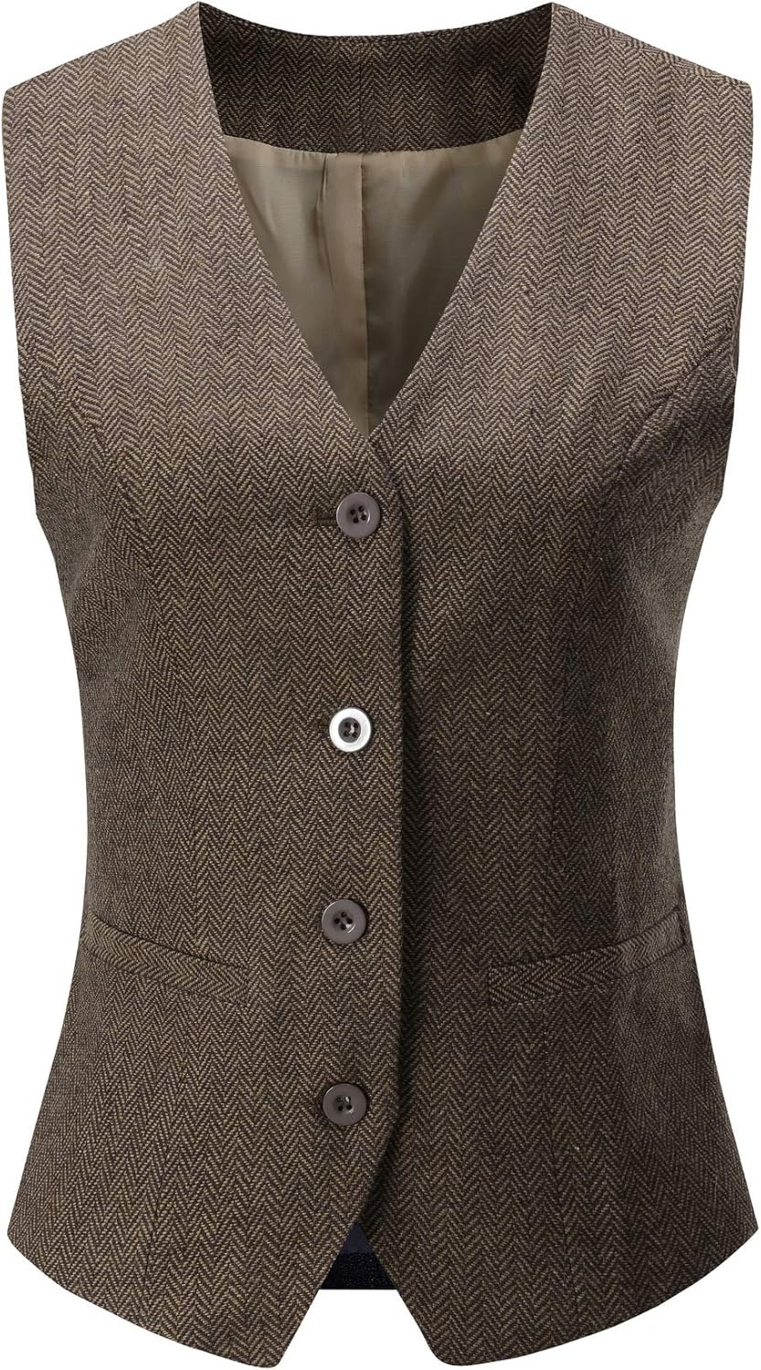 Foucome Women's Formal Regular Fitted Business Dress Suits Button Down Vest Waistcoat