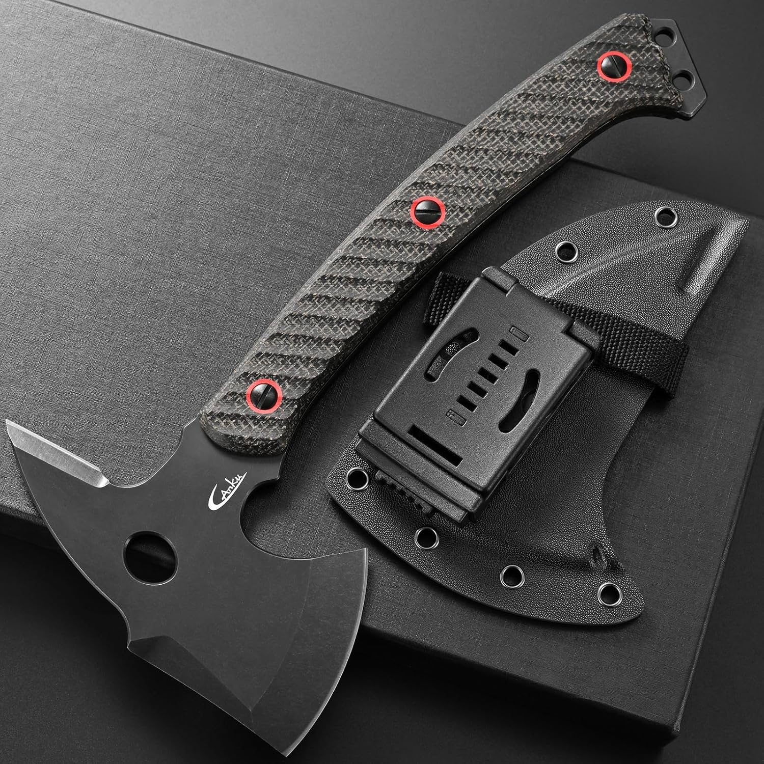 C1342 Camping Axes,DC53 Steel Blade Micarta Handle Chopping Axe Bushcraft Camping Axes Survival Hatchet Full Tang Axe for Hiking Hunting Camping Splitting Chopping Wood(Black)