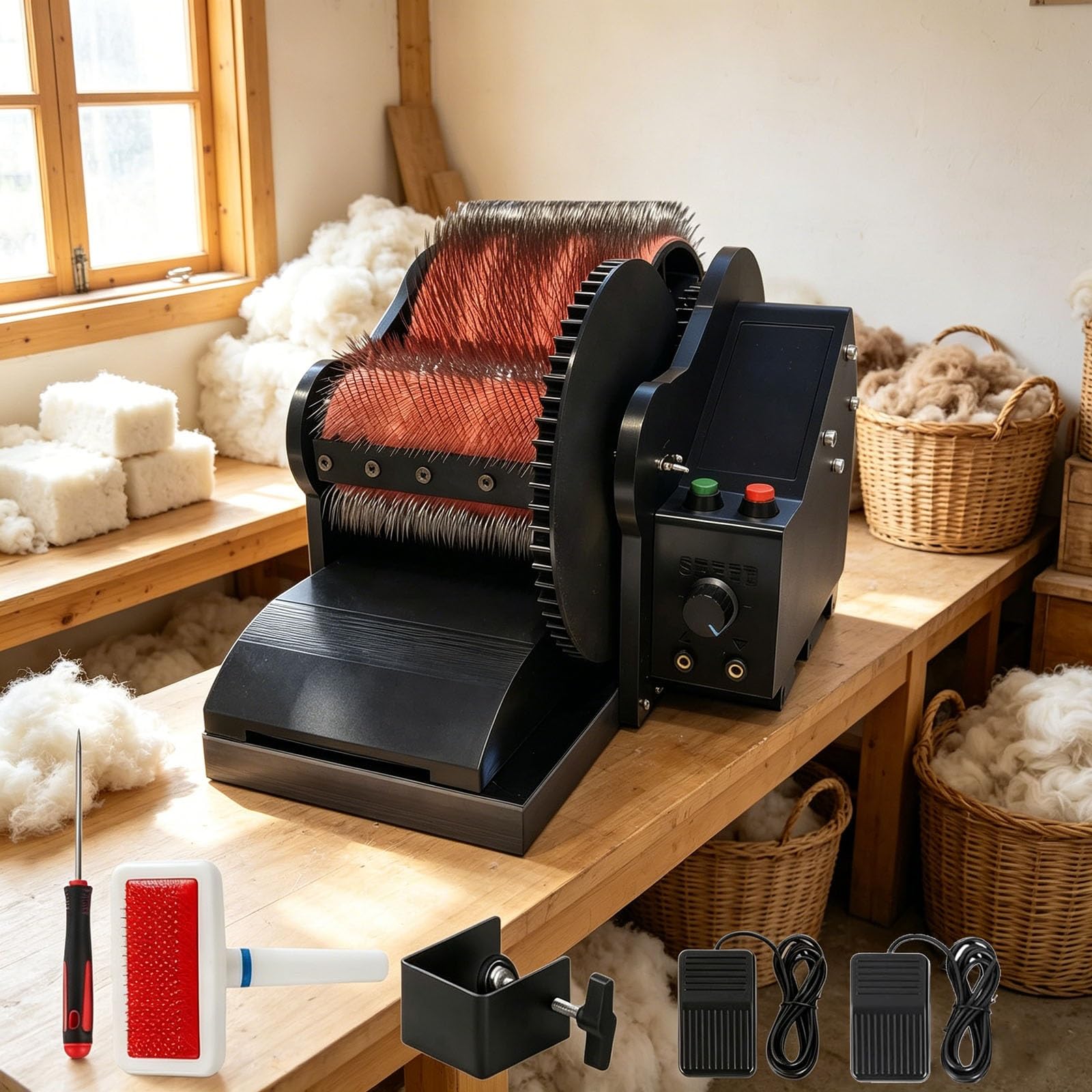 Machine à carder la laine pour un mélange rapide des couleurs de feutrage