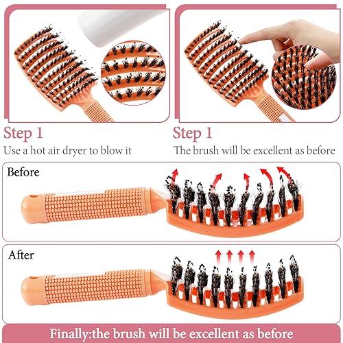 Miniatura 5 de Zopeal 9 cepillos desenredantes a granel con cerdas de jabalí, cepillo desenredante curvado y ventilado para mujeres y hombres, brillante,