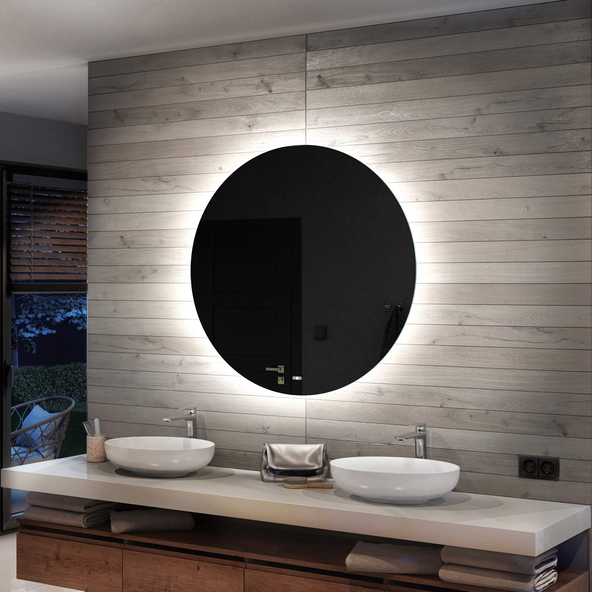 Artforma 500 mm Modern Round Bathroom Mirror with LED light and Additional Features - Selection of Switches/Demister Heat Pad/Bluetooth Speaker - Wall Mounted Illuminated Mirror - L82