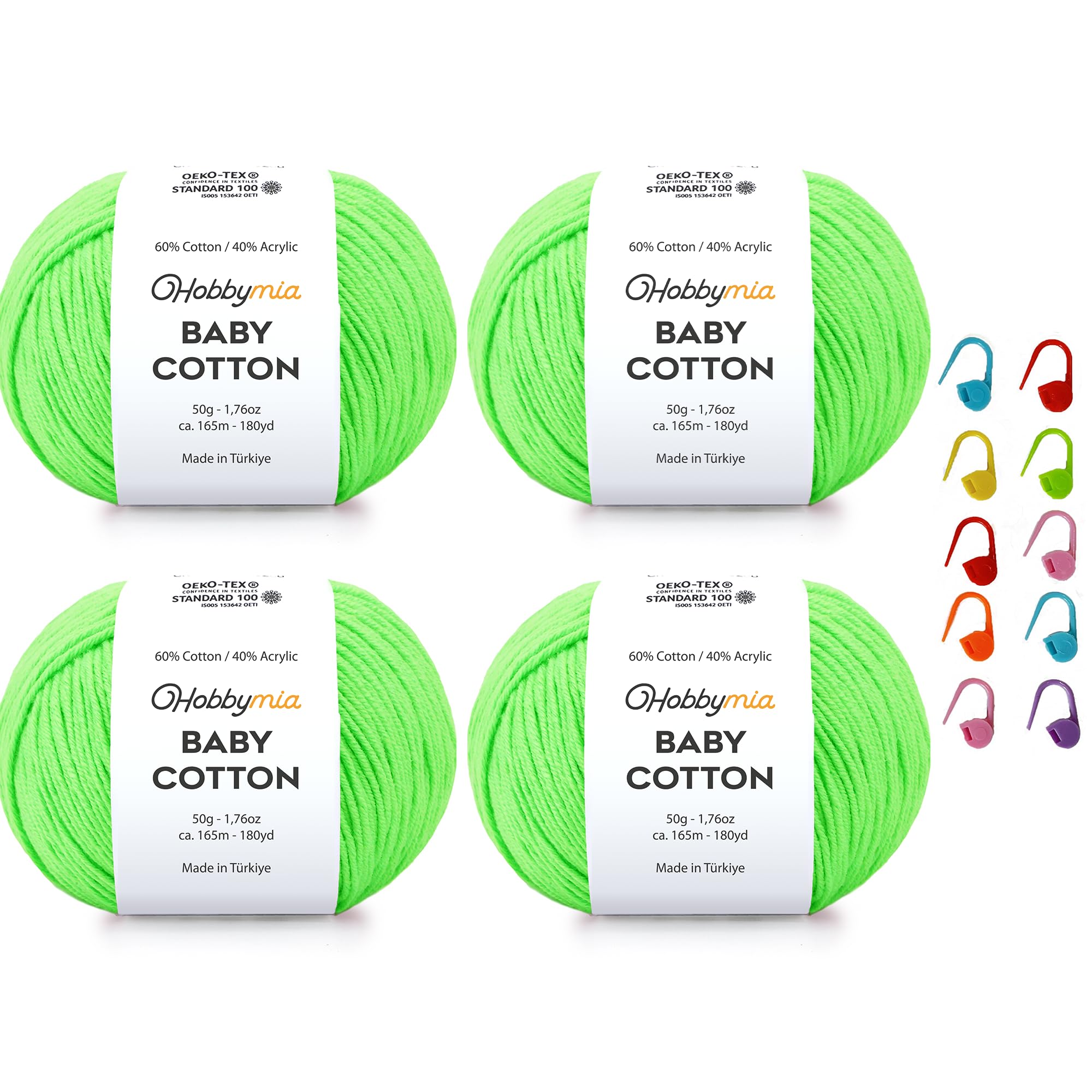 Baby Cotton Blend Yarn – Soft Sport Weight Yarn for Crochet & Amigurumi - 50g/180yds - 60% Cotton 40% Acrylic - Ideal for Baby & Knitting Proj.(Neon Green, 1 Ball) — view 56