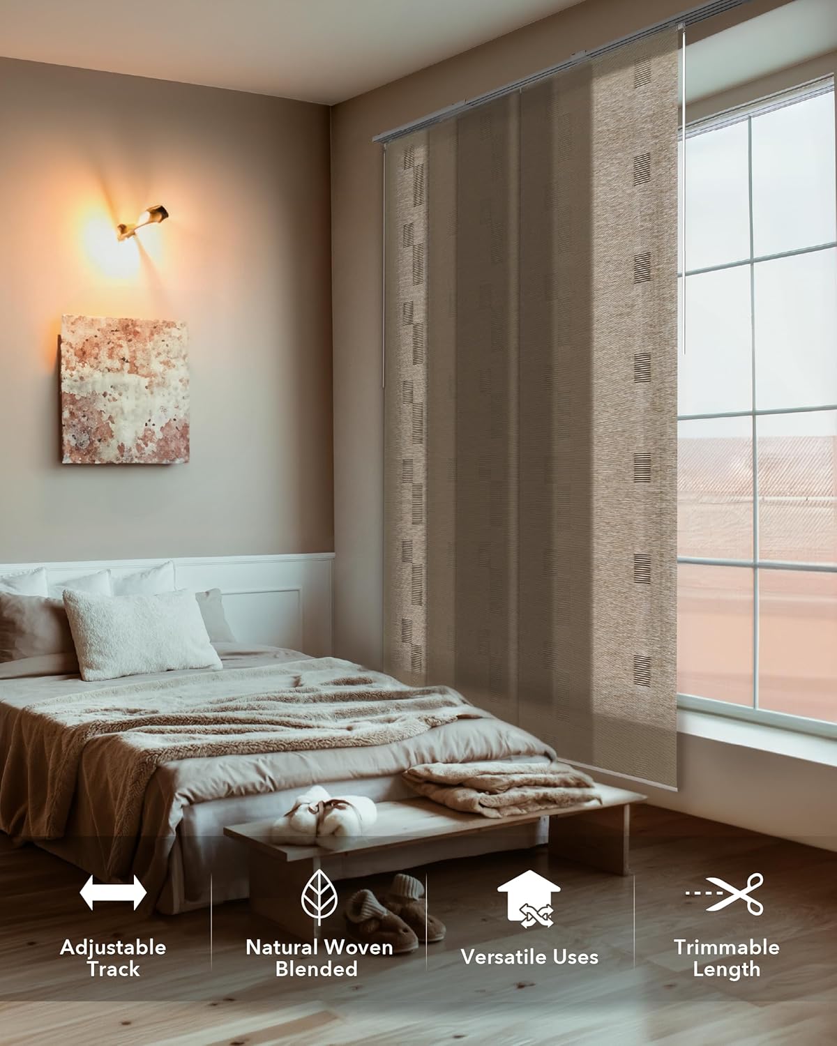GoDear Design Adjustable Panel Track Blinds for Room Dividers 45.8"- 86" W x 96" H, Extendable Vertical Blinds for Sliding Glass Doors Closet Doors, Trimmable Fabric Panel Curtains, Semi-Sheer, Yucca