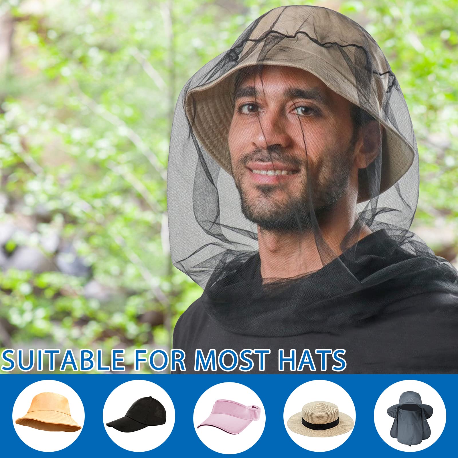 4 Pezzi di Cappello Anti-zanzare Insetti, Nero Cappello da Apicoltore con Velo per Uomo Donna Pesca All'aperto e Viaggi in Campeggio
