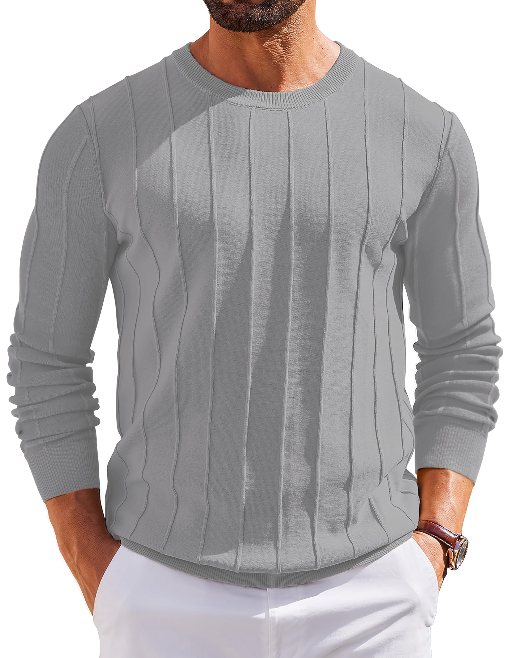 COOFANDY Herren Pullover mit Rundhals Strickpullover Herrenpullover Einfarbig Langarmshirt