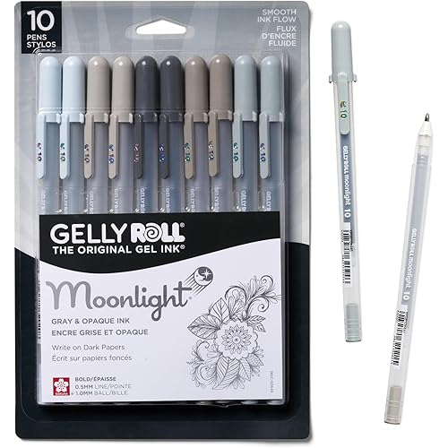 SAKURA Gelly Roll Moonlight 10 Gel Pens - Bold Ink Pen for Journaling, Art, or Drawing - Gray & Opaque Ink - Bold Line - 10 Pack