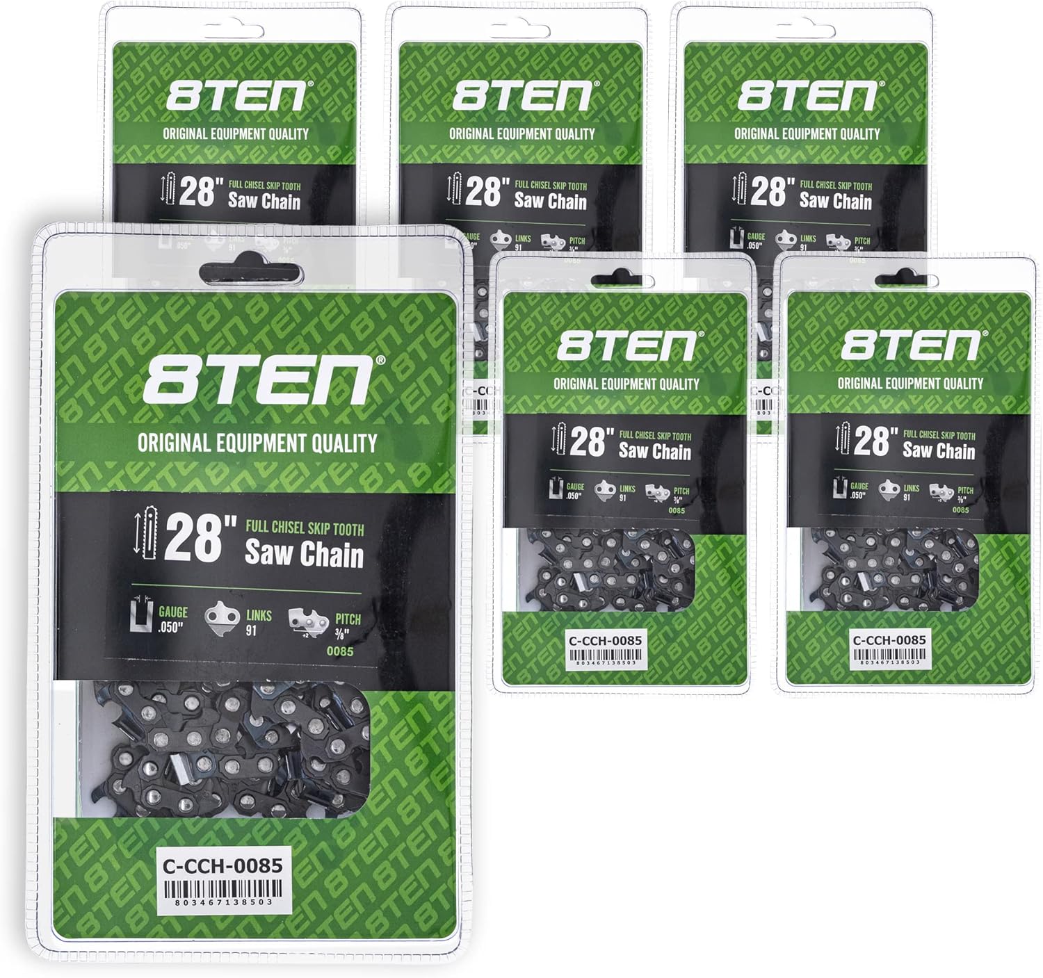 8TEN Full Chisel Skip Tooth Chainsaw Chain 28 Inch .050 3/8 91DL For Stihl MS440 MS660 MS460 MS441 MS650 MS661 (2 Pack)