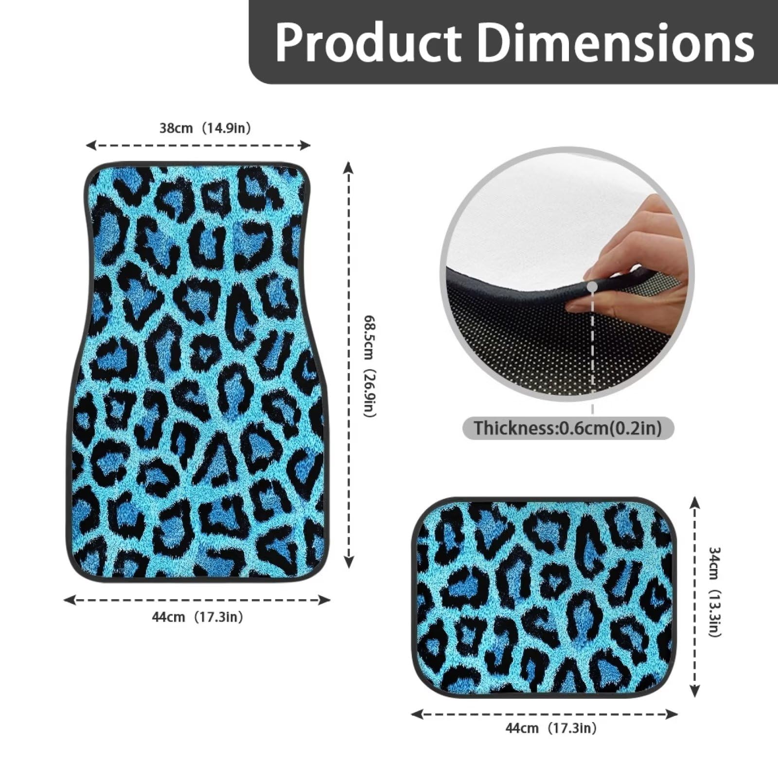 Set di tappetini per auto con stampa leopardata blu, 4 pezzi, tappetini per auto, universali, adatti per accessori interni auto da viaggio