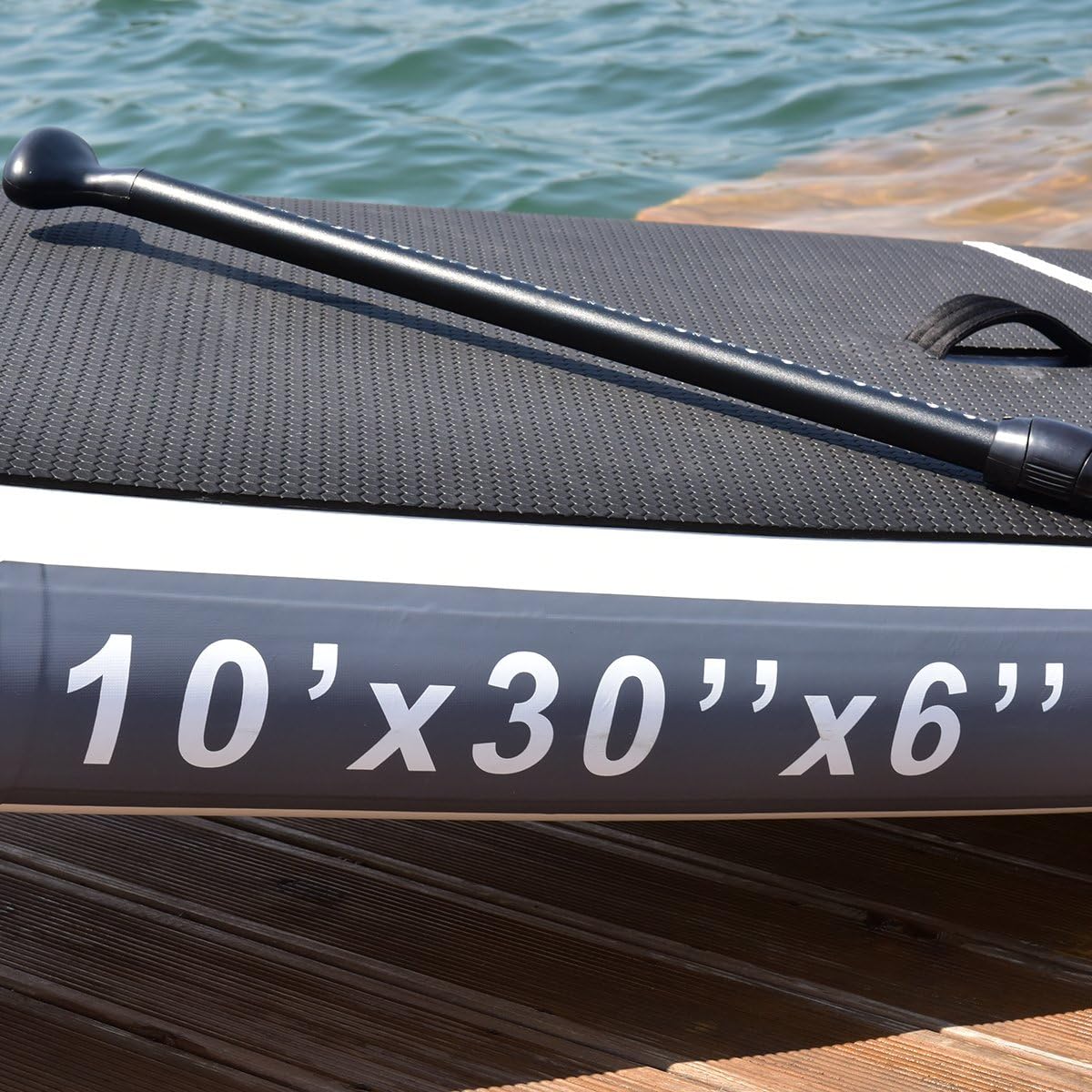 10’ Inflatable Stand Up Paddle Board, 6” Thick with SUP Accessories, Included with Adjustable Paddle, Repair Kit, Pump, Backpack and Fins, Wide Stance for All Skill Levels, Non-Slip Surfboard